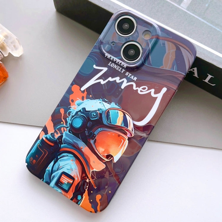 For iPhone 14 Plus Painted Pattern Precise Hole PC Phone Case(Orange Paint Astronaut) - iPhone 14 Plus Cases by buy2fix | Online Shopping UK | buy2fix