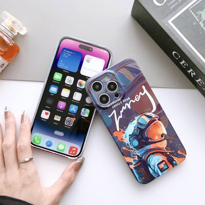 For iPhone 15 Pro Painted Pattern Precise Hole PC Phone Case(Orange Astronaut) - iPhone 15 Pro Cases by buy2fix | Online Shopping UK | buy2fix