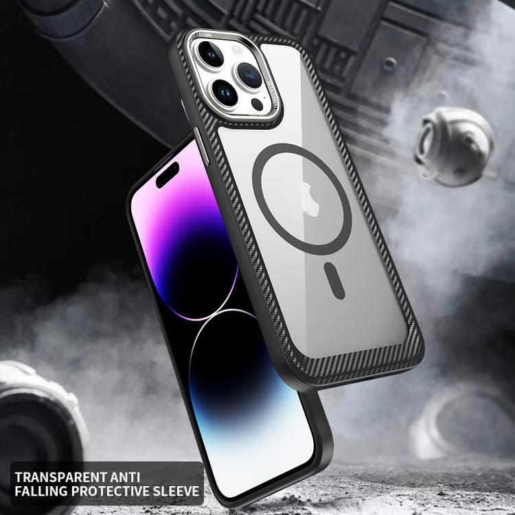 For iPhone 14 Pro MagSafe Carbon Fiber Transparent Back Panel Phone Case(Purple) - iPhone 14 Pro Cases by buy2fix | Online Shopping UK | buy2fix