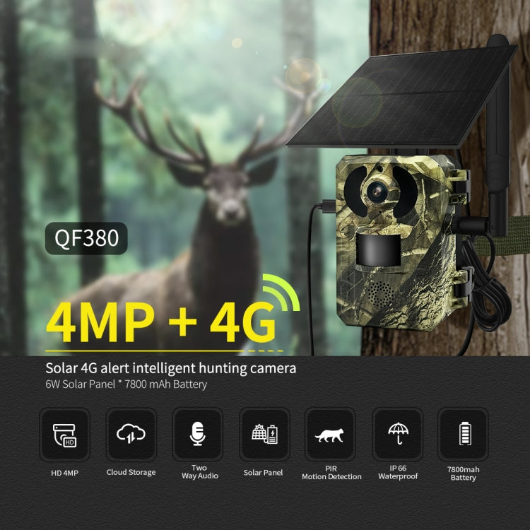 ESCAM QF380 4MP Network Solar PIR Alert Smart Wildlife Hunting Camera, 4G:US Version(Camouflage) - Hunting Cameras by ESCAM | Online Shopping UK | buy2fix