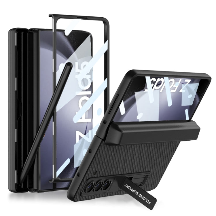 For Samsung Galaxy Z Fold5 GKK Magnetic Flip Plain Leather Phone Case with Pen Box(Carbon Fiber) - Galaxy Z Fold5 Cases by GKK | Online Shopping UK | buy2fix