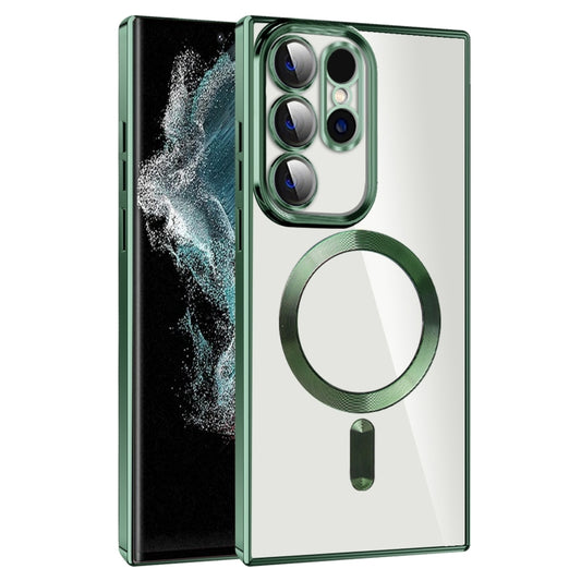 For Samsung Galaxy S22 Ultra 5G CD Texture Plating TPU MagSafe Phone Case with Lens Film(Dark Green) - Galaxy S22 Ultra 5G Cases by buy2fix | Online Shopping UK | buy2fix