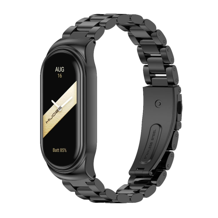 For Xiaomi Mi Band 8 Mijobs CS Case Three Bead Metal Stainless Steel Watch Band(Black) - Watch Bands by MIJOBS | Online Shopping UK | buy2fix