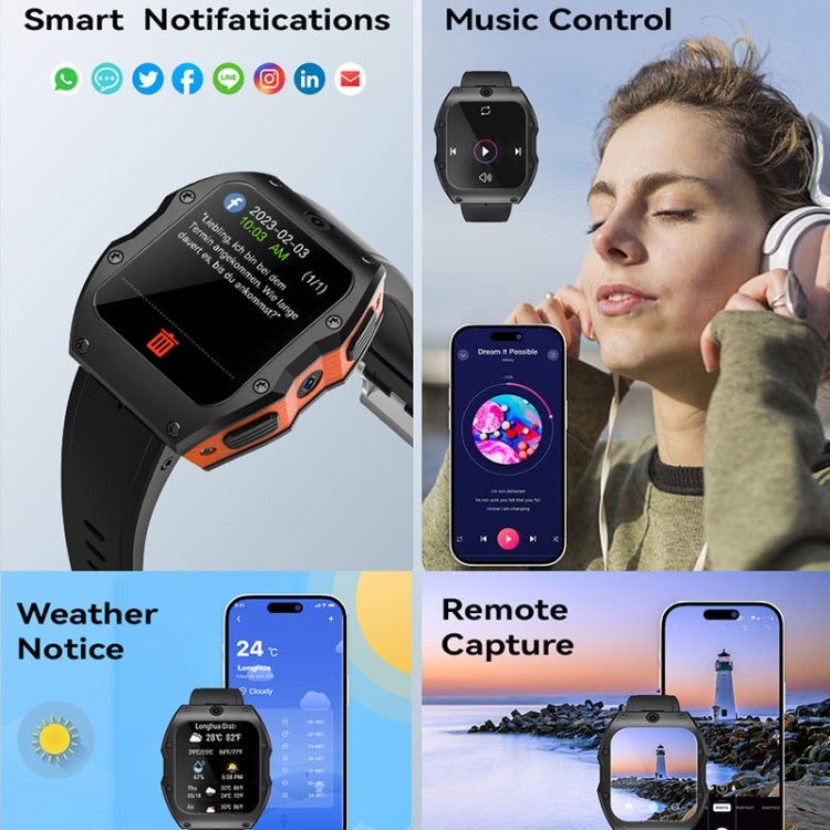 Model X 1.99 inch IP68 Waterproof Android 9.0 4G Dual Cameras Matte Smart Watch, Specification:4GB+128GB(Black) - Android Watch by buy2fix | Online Shopping UK | buy2fix