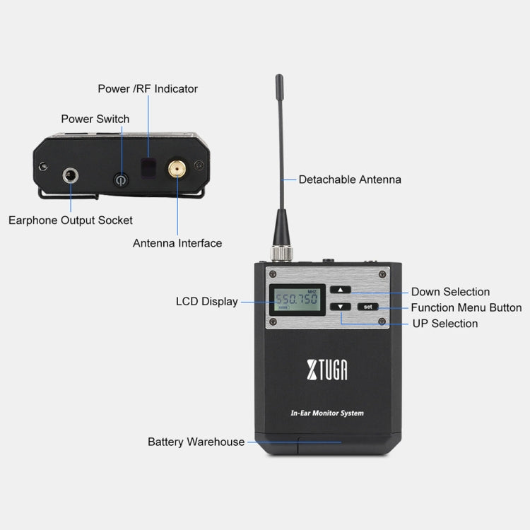 XTUGA  IEM1100 Professional Wireless In Ear Monitor System 2 BodyPacks(EU Plug) - Microphone by XTUGA | Online Shopping UK | buy2fix