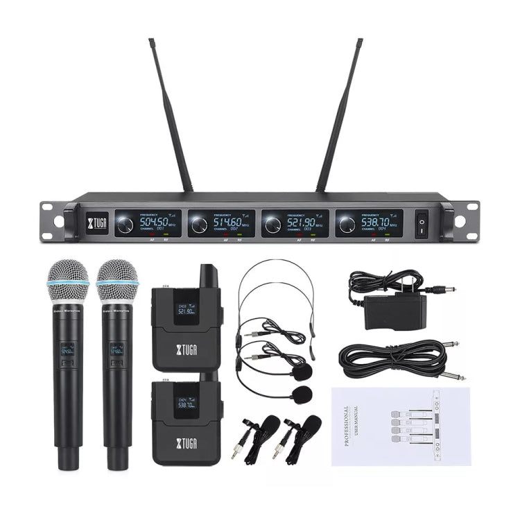 XTUGA A140-HB Wireless Microphone System 4 Channel Handheld Lavalier Headset Microphone(UK Plug) - Microphone by XTUGA | Online Shopping UK | buy2fix