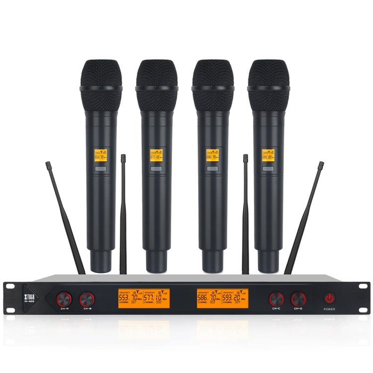 XTUGA A400-H Professional 4-Channel UHF Wireless Microphone System with 4 Handheld Microphone(EU Plug) - Microphone by XTUGA | Online Shopping UK | buy2fix