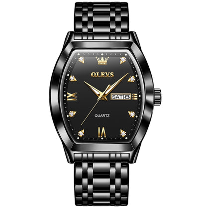 OLEVS 5528 Men Business Dual Calendar Wine Barrel Waterproof Quartz Watch(Black) - Metal Strap Watches by OLEVS | Online Shopping UK | buy2fix