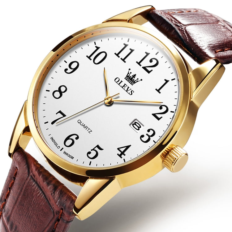 OLEVS 5566 Men Simple Single Calendar Waterproof Quartz Watch(White) - Leather Strap Watches by OLEVS | Online Shopping UK | buy2fix