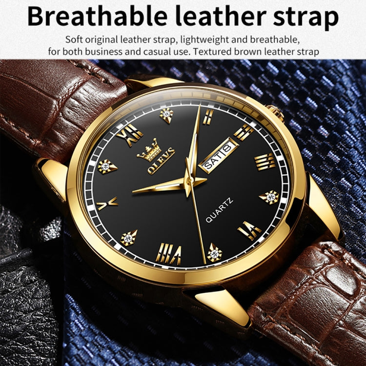 OLEVS 6896 Men Multifunctional Luminous Waterproof Quartz Watch(Black) - Leather Strap Watches by OLEVS | Online Shopping UK | buy2fix