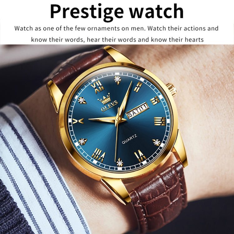 OLEVS 6896 Men Multifunctional Luminous Waterproof Quartz Watch(Blue) - Leather Strap Watches by OLEVS | Online Shopping UK | buy2fix