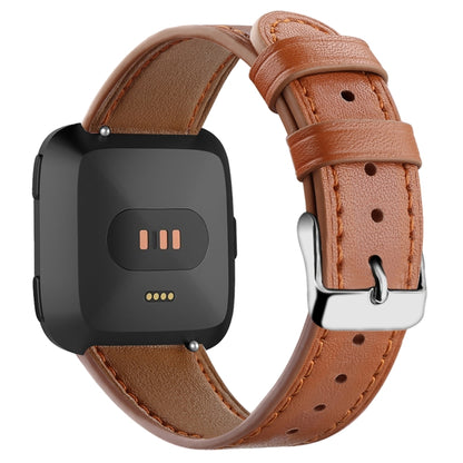 For Fitbit Versa 2 / Fitbit Versa / Fitbit Versa Lite Leather Watch Band with Round Tail Buckle(Brown) - Smart Wear by buy2fix | Online Shopping UK | buy2fix