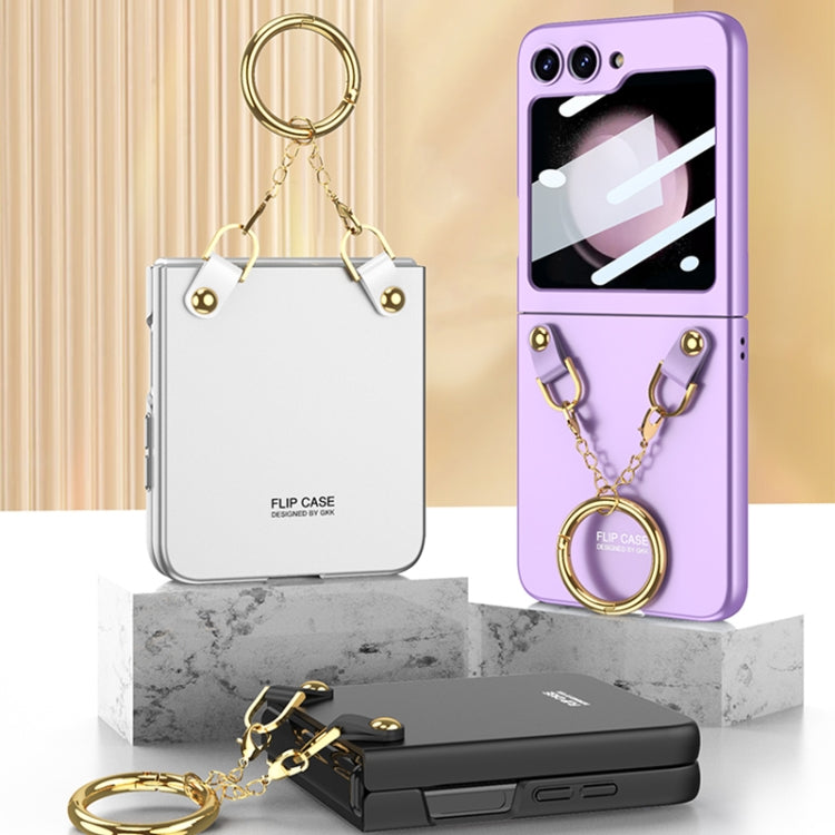 For Samsung Galaxy Z Flip5 GKK Integrated Necklace Hinged Flip Phone Case with Ring Holder(White) - Galaxy Z Flip5 Cases by GKK | Online Shopping UK | buy2fix
