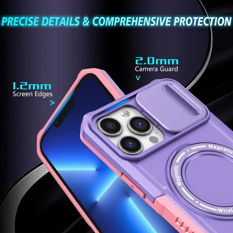 For iPhone 13 Pro Max Sliding Camshield Magsafe Holder TPU Hybrid PC Phone Case(Pink Purple) - iPhone 13 Pro Max Cases by buy2fix | Online Shopping UK | buy2fix