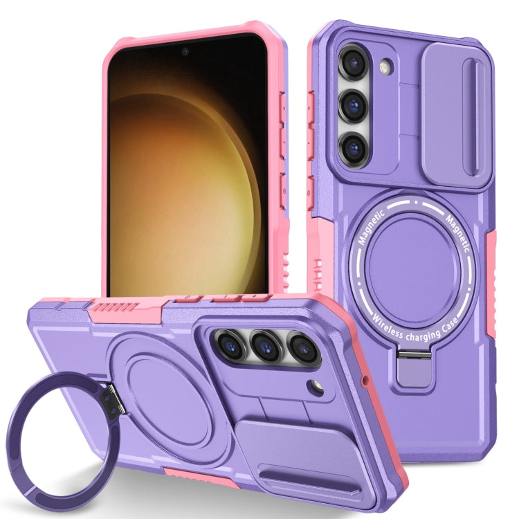 For Samsung Galaxy S23+ 5G Sliding Camshield Magsafe Holder TPU Hybrid PC Phone Case(Pink Purple) - Galaxy S23+ 5G Cases by buy2fix | Online Shopping UK | buy2fix