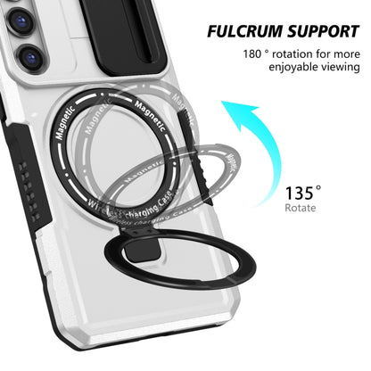 For Samsung Galaxy S23+ 5G Sliding Camshield Magsafe Holder TPU Hybrid PC Phone Case(Black White) - Galaxy S23+ 5G Cases by buy2fix | Online Shopping UK | buy2fix