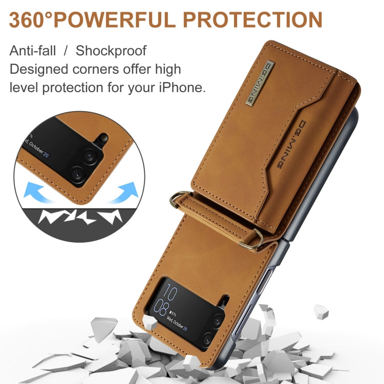 For Samsung Galaxy Z Flip4 5G DG.MING M2 Series Card Bag Magnetic Leather Phone Case(Brown) - Galaxy Z Flip4 5G Cases by DG.MING | Online Shopping UK | buy2fix