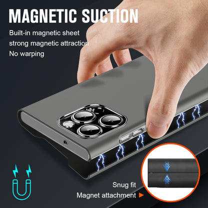 For iPhone 15 Pro Max Magnetic Napa Texture Leather Phone Case with Holder(Grey) - iPhone 15 Pro Max Cases by buy2fix | Online Shopping UK | buy2fix