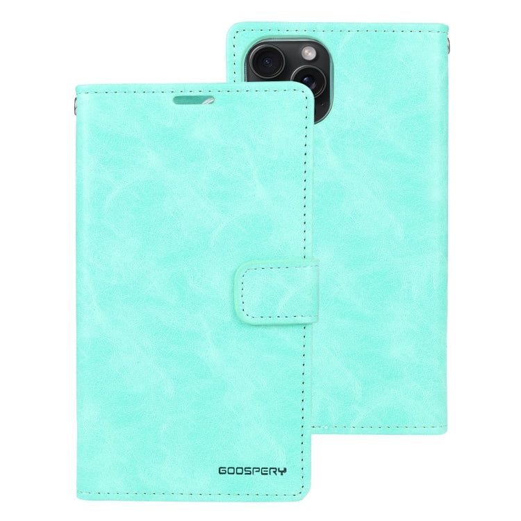 For iPhone 15 Pro Max GOOSPERY BLUE MOON Crazy Horse Texture Leather Phone Case(Mint Green) - iPhone 15 Pro Max Cases by GOOSPERY | Online Shopping UK | buy2fix