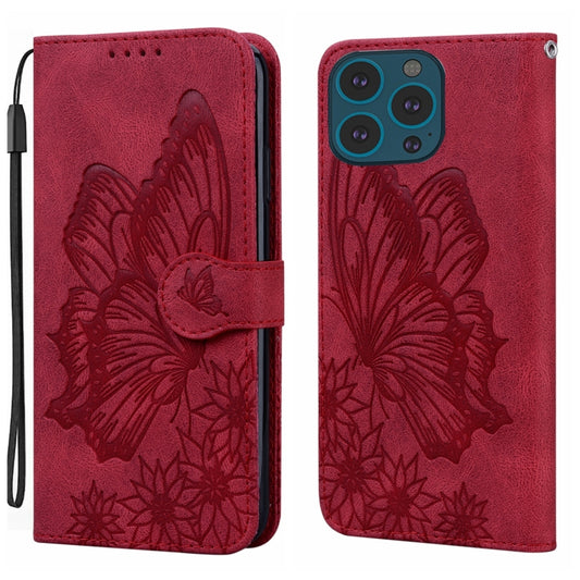 For iPhone 15 Pro Max Retro Skin Feel Butterflies Embossing Leather Phone Case(Red) - iPhone 15 Pro Max Cases by buy2fix | Online Shopping UK | buy2fix