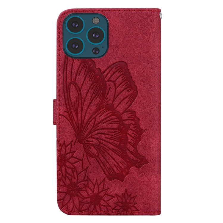 For iPhone 15 Pro Max Retro Skin Feel Butterflies Embossing Leather Phone Case(Red) - iPhone 15 Pro Max Cases by buy2fix | Online Shopping UK | buy2fix