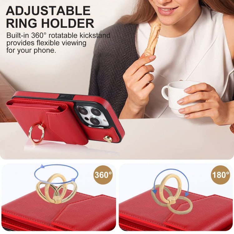 For iPhone 15 Pro Max Ring Holder RFID Card Slot Phone Case(Red) - iPhone 15 Pro Max Cases by buy2fix | Online Shopping UK | buy2fix