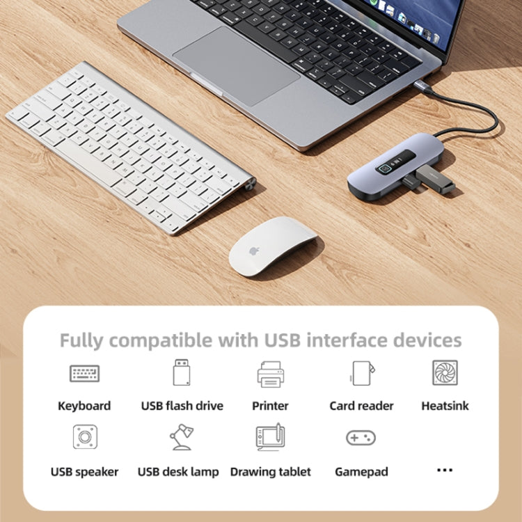 USAMS US-SJ642 PD100W 6 in 1 Aluminum Alloy Multifunctional Type-C HUB with Light(Metal Grey) - USB HUB by USAMS | Online Shopping UK | buy2fix
