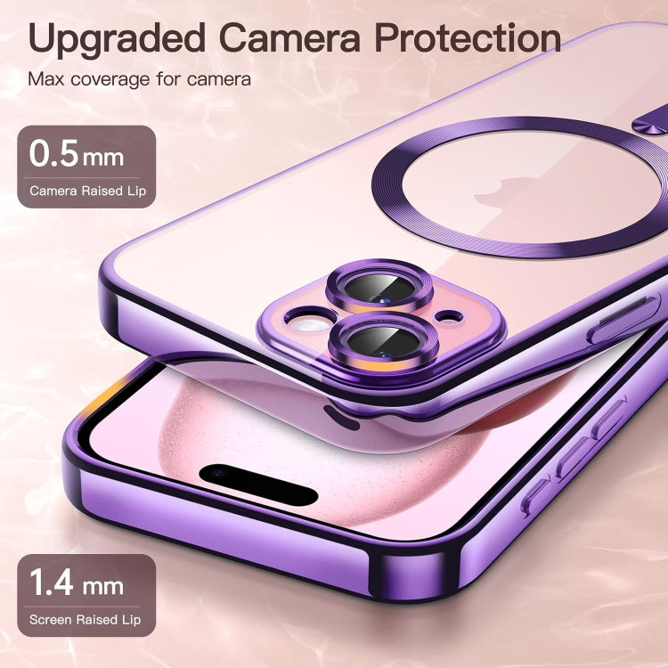 For iPhone 15 Plus Magsafe Magnetic Transparent Electroplated TPU Phone Case(Purple) - iPhone 15 Plus Cases by buy2fix | Online Shopping UK | buy2fix