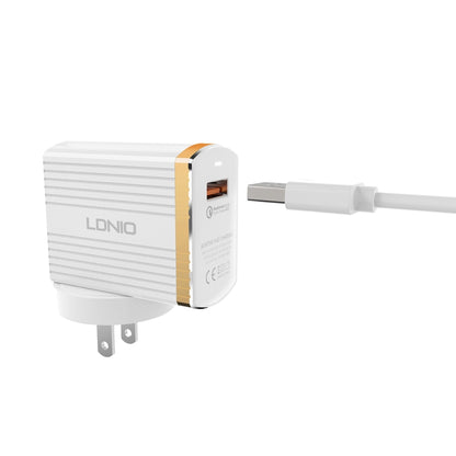 LDNIO A1302Q 2 in 1 18W QC3.0 USB Interface Grid Shape Travel Charger Mobile Phone Charger with Type-C / USB-C Data Cable, US Plug - Mobile Accessories by LDNIO | Online Shopping UK | buy2fix