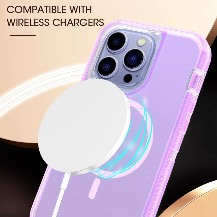 For iPhone 14 Plus Shockproof MagSafe Magnetic Phone Case(Transparent Purple) - iPhone 14 Plus Cases by buy2fix | Online Shopping UK | buy2fix