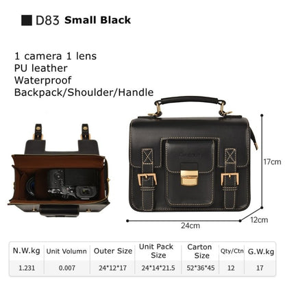 Cwatcun D83 Vintage Small Camera Case Leather Camera Messenger Bag, Size:24 x 17 x 12cm(Black) - Strap Satchel by Cwatcun | Online Shopping UK | buy2fix