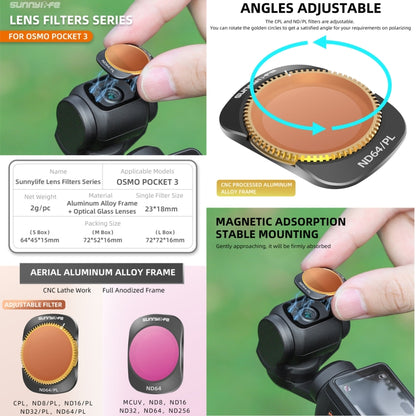 For DJI OSMO Pocket 3 Sunnylife Camera Lens Magnetic Metal Filter, Filter:MCUV - Lens Accessories by Sunnylife | Online Shopping UK | buy2fix