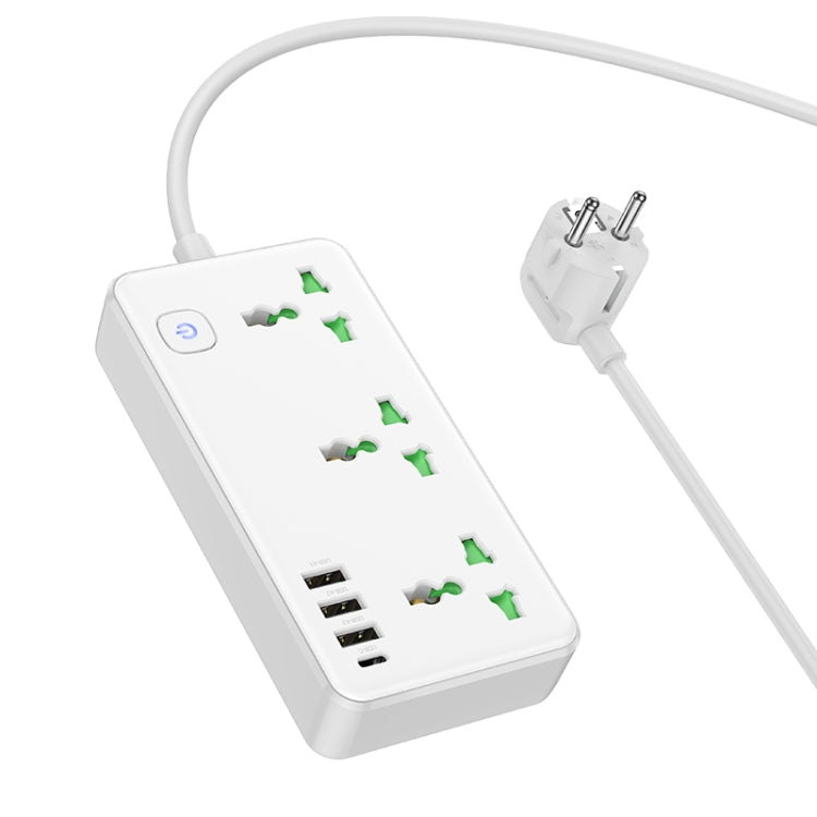 hoco AC7A Storm 3-position Socket with USB-C+3USB Ports, Cable Length: 1.5m, EU Plug(White) - Extension Socket by hoco | Online Shopping UK | buy2fix