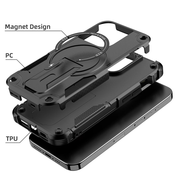 For iPhone 15 Pro MagSafe Holder Armor PC Hybrid TPU Phone Case(Black) - iPhone 15 Pro Cases by buy2fix | Online Shopping UK | buy2fix