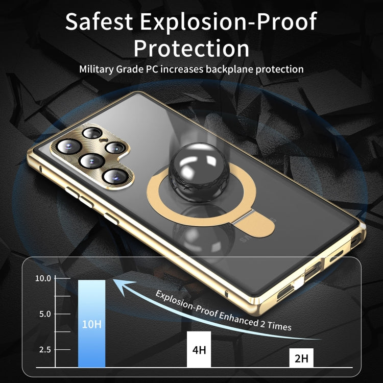 For Samsung Galaxy S23 Ultra 5G MagSafe Magnetic HD Frosted Tempered Glass Holder Phone Case(Gold) - Galaxy S23 Ultra 5G Cases by buy2fix | Online Shopping UK | buy2fix