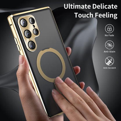 For Samsung Galaxy S24 Ultra 5G MagSafe Magnetic HD Frosted Tempered Glass Holder Phone Case(Gold) - Galaxy S24 Ultra 5G Cases by buy2fix | Online Shopping UK | buy2fix