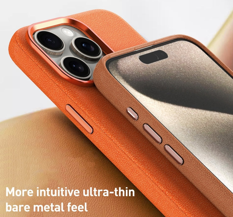 For iPhone 13 Pro Metal Lens Frame Leather Magsafe Full Coverage Shockproof Phone Case(Orange) - iPhone 13 Pro Cases by buy2fix | Online Shopping UK | buy2fix