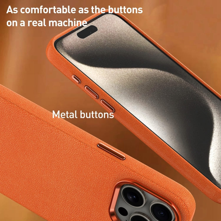 For iPhone 13 Pro Max Metal Lens Frame Leather Magsafe Full Coverage Shockproof Phone Case(Orange) - iPhone 13 Pro Max Cases by buy2fix | Online Shopping UK | buy2fix