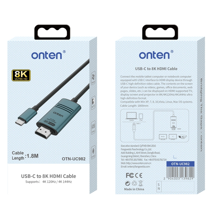 Onten UC982 8K 60Hz USB-C / Type-C to HDMI Video HD Conversion Cable(Pine Green) - Cable & Adapters by Onten | Online Shopping UK | buy2fix