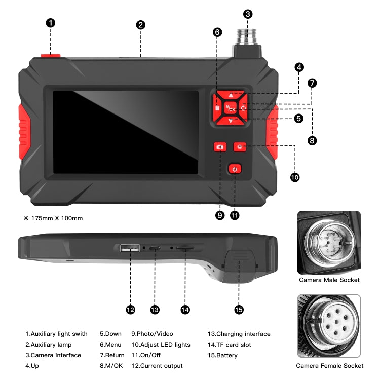 P30 8mm 1080P IP68 Waterproof 4.3 inch Screen Dual Camera Digital Endoscope, Length:5m Snake Tube(Black) - Consumer Electronics by buy2fix | Online Shopping UK | buy2fix