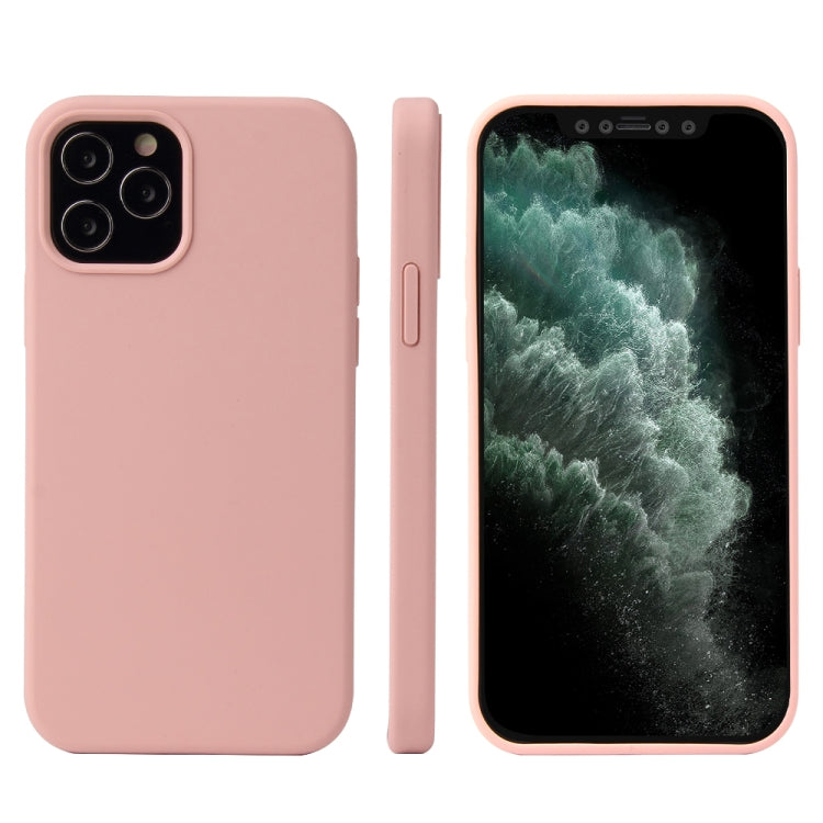 For iPhone 12 / 12 Pro Solid Color Liquid Silicone Shockproof Protective Case(Sand Pink) - iPhone 12 / 12 Pro Cases by buy2fix | Online Shopping UK | buy2fix