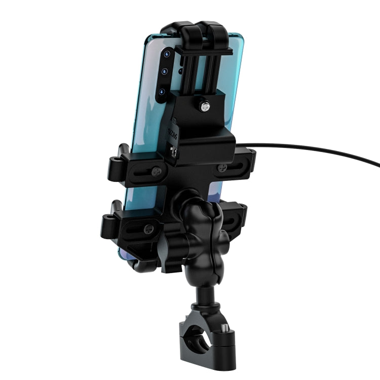 WUPP CS-1098A1 Motorcycle Aluminum Alloy Eight-jaw Mobile Phone Charging Holder with Switch(Black) - Holder by WUPP | Online Shopping UK | buy2fix