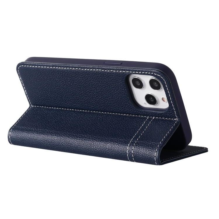 For iPhone 12 Pro Max GEBEI Top-grain Leather Horizontal Flip Protective Case with Holder & Card Slots(Blue) - iPhone 12 Pro Max Cases by GEBEI | Online Shopping UK | buy2fix