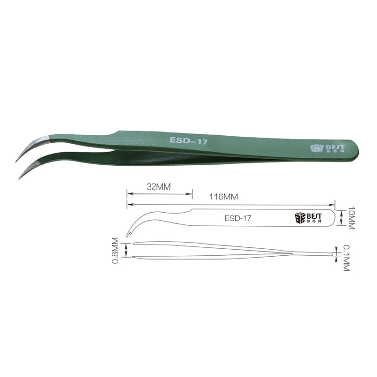 BEST BST-17 Precision Anti-static ESD Stainless Steel Tweezers - Tweezers by BEST | Online Shopping UK | buy2fix