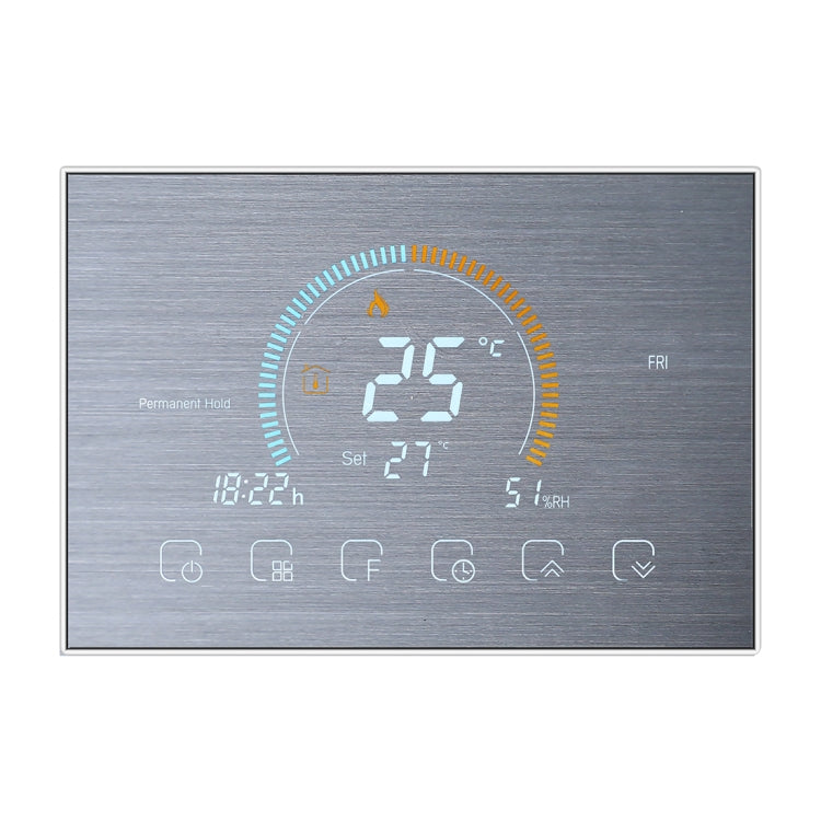 BHT-8000-GC-SS Brushed Stainless Steel Mirror Controlling Water/Gas Boiler Heating Energy-saving and Environmentally-friendly Smart Home Negative Display LCD Screen Round Room Thermostat without WiFi - Consumer Electronics by buy2fix | Online Shopping UK | buy2fix