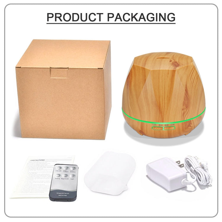 Diamond Wood Grain Remote Control Ultrasonic Humidifier Aromatherapy Machine Automatic Alcohol Sprayer with LED Lights, Capacity: 400mL, UK Plug (Light Wood Color) - Home & Garden by buy2fix | Online Shopping UK | buy2fix