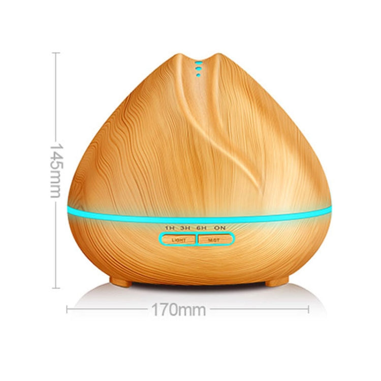 Peach Shape Wood Grain Remote Control Ultrasonic Humidifier Aromatherapy Machine Automatic Alcohol Sprayer with LED Lights, Capacity: 400mL, UK Plug (Light Wood Color) - Home & Garden by buy2fix | Online Shopping UK | buy2fix