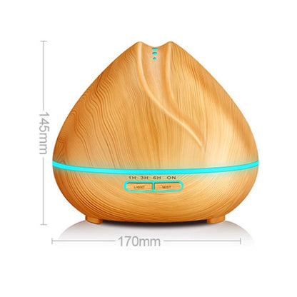 Peach Shape Wood Grain Remote Control Ultrasonic Humidifier Aromatherapy Machine Automatic Alcohol Sprayer with LED Lights, Capacity: 400mL, UK Plug (Light Wood Color) - Home & Garden by buy2fix | Online Shopping UK | buy2fix