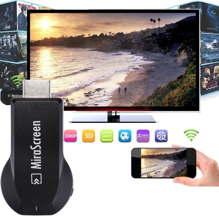 MiraScreen WiFi Display Dongle / Miracast Airplay DLNA Display Receiver Dongle Wireless Mirroring Screen Device with 2 in 1 USB Cable (Black) - Consumer Electronics by buy2fix | Online Shopping UK | buy2fix