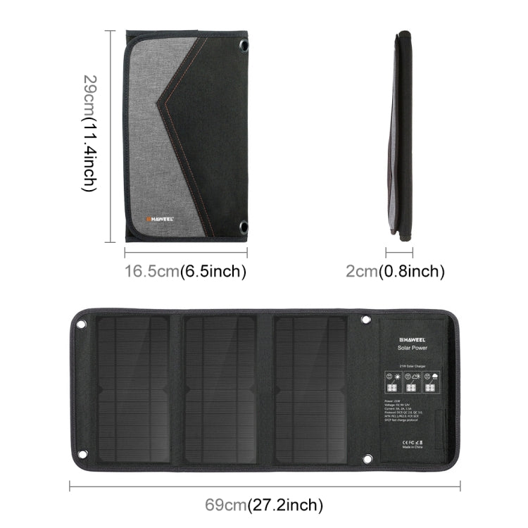 HAWEEL 21W Foldable Solar Panel Charger with 5V 3A Max Dual USB Ports - Charger by HAWEEL | Online Shopping UK | buy2fix